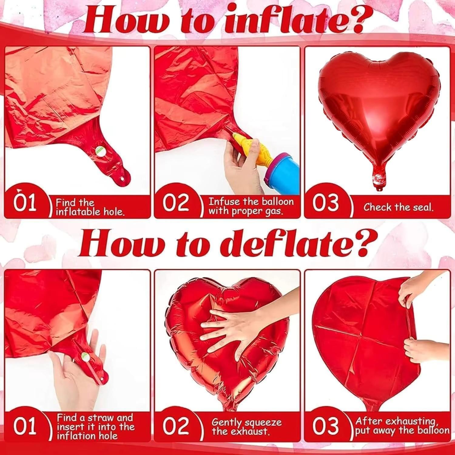 Valentine's Day Balloon Decoration Set, Heart Aluminum Foil Balloons with Love Banner and Rose Petals, Romantic Proposal Room Decor