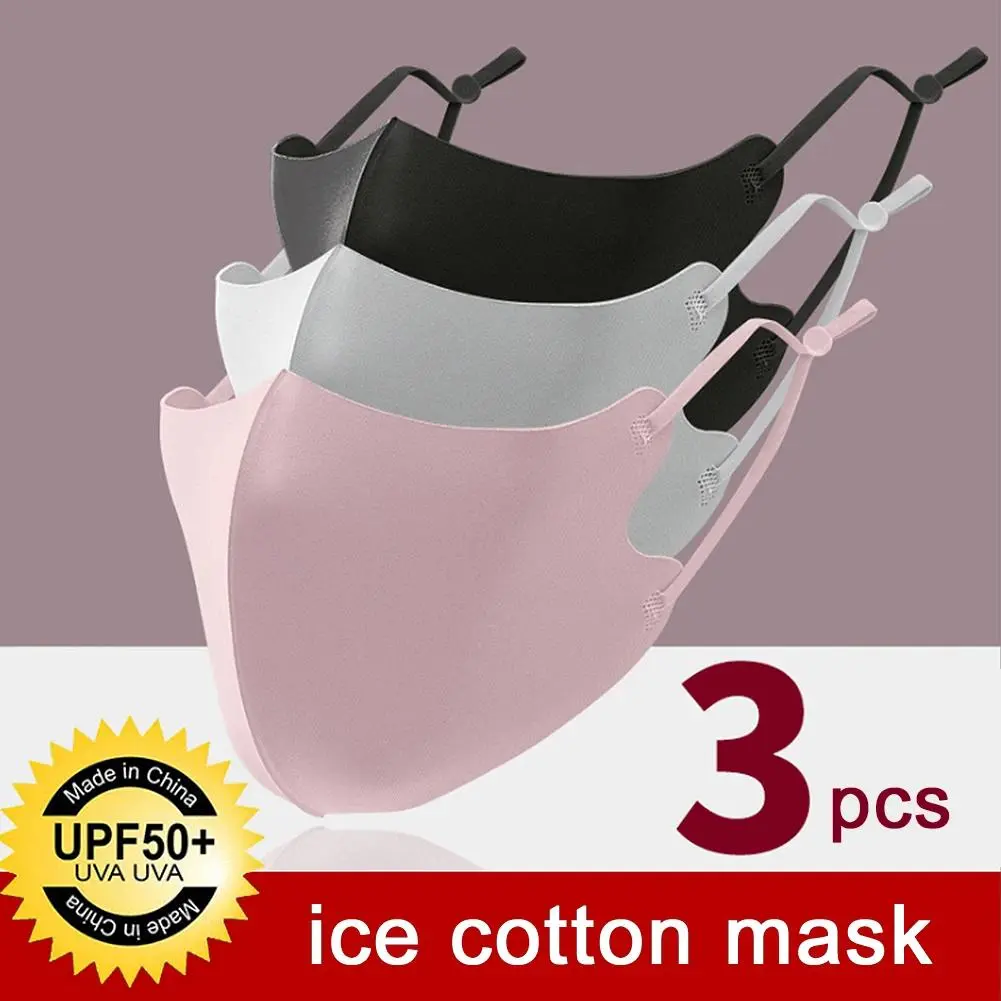 3Pcs Outdoor Cool Silk Cotton Face Mouth Mask for Man Woman Washable Reusable Anti Dust Windproof Mouth-muffle Mask