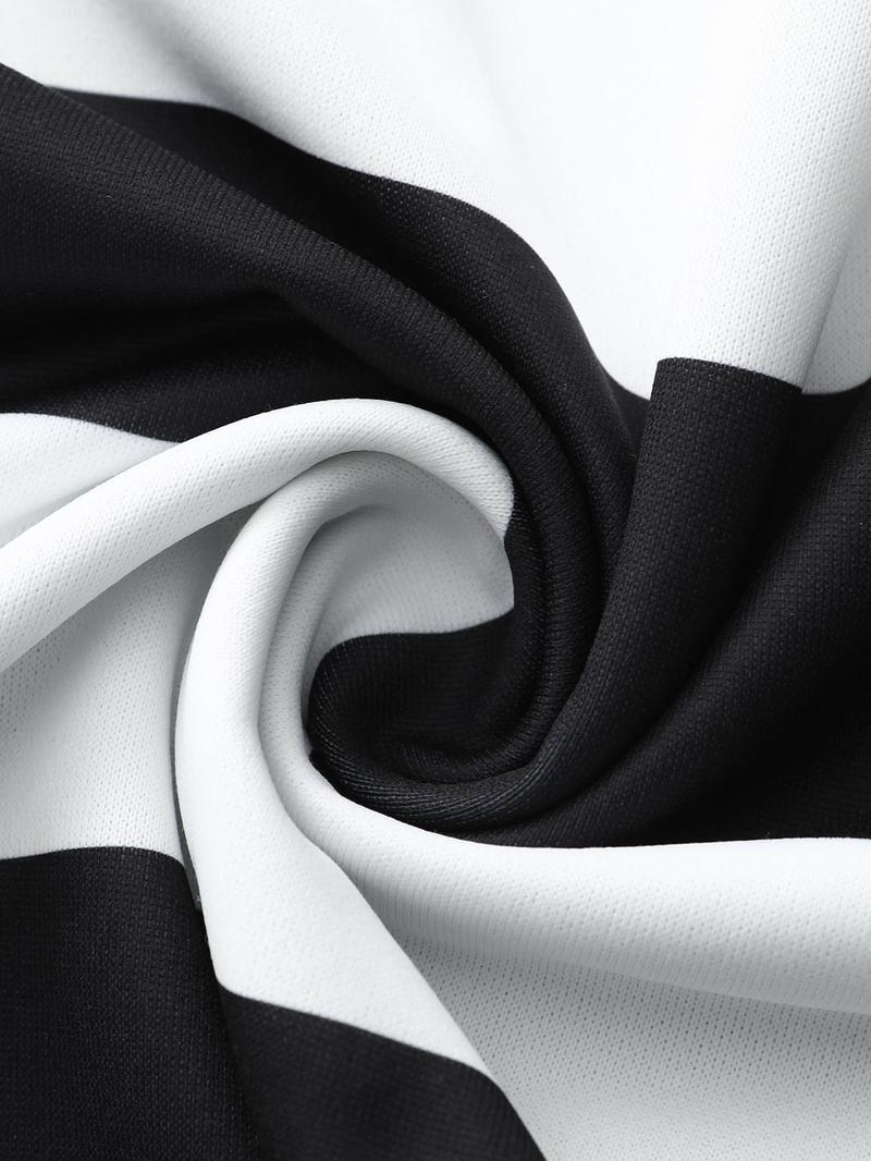 Women's Oversized Black & White Striped Polo Shirt, Casual Long-sleeve Collared Top, Y2K Streetwear Style, Perfect for Daily Street Outings & Coffee Dates