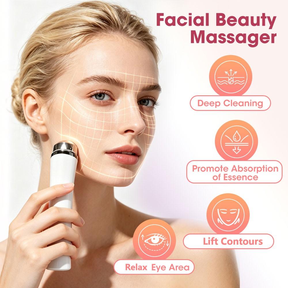 4-In-1 Facial Massage Beauty Device with Multi-Tone Red & Blue LED Lights, Warm Heating Face Contouring Lifting Machine, 4 Adjustable Skincare Modes for Face & Neck Daily Home Skin Care, Facial Beauty Massagers