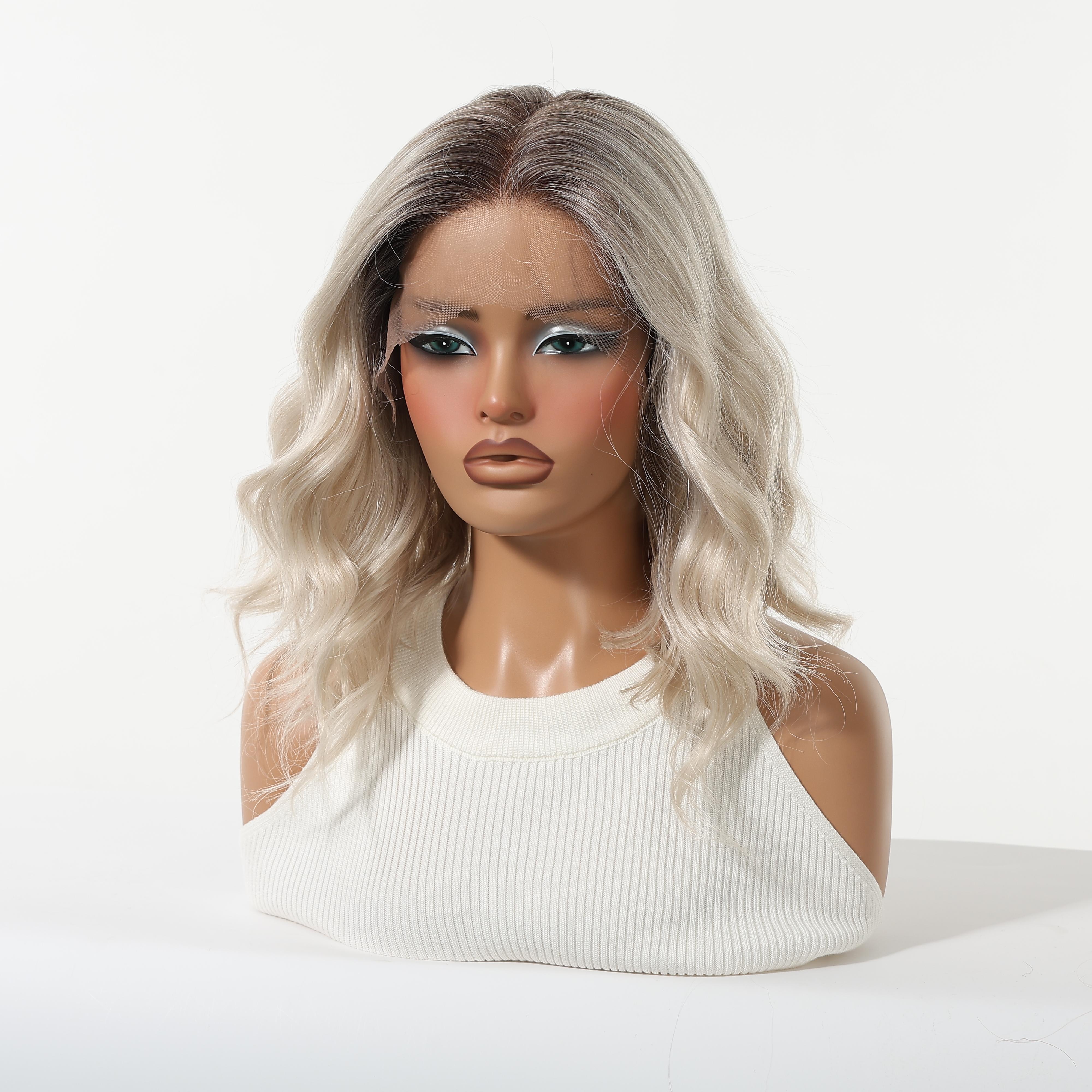 Topshe 13*6 No Glue Lace Front Wig, Dark Root Gradual Blonde Curl Short Hair, Natural Hairline, Heat Resistant, Comfortable, Easy to Wear