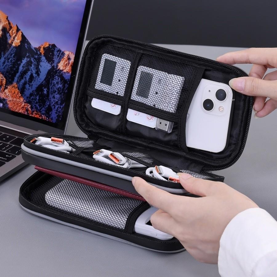 Small Dual-Layer Data Cable Organizer Bag, Mobile Power Bank U Disk U Shield Storage Pouch, Digital Electronics Accessories Case