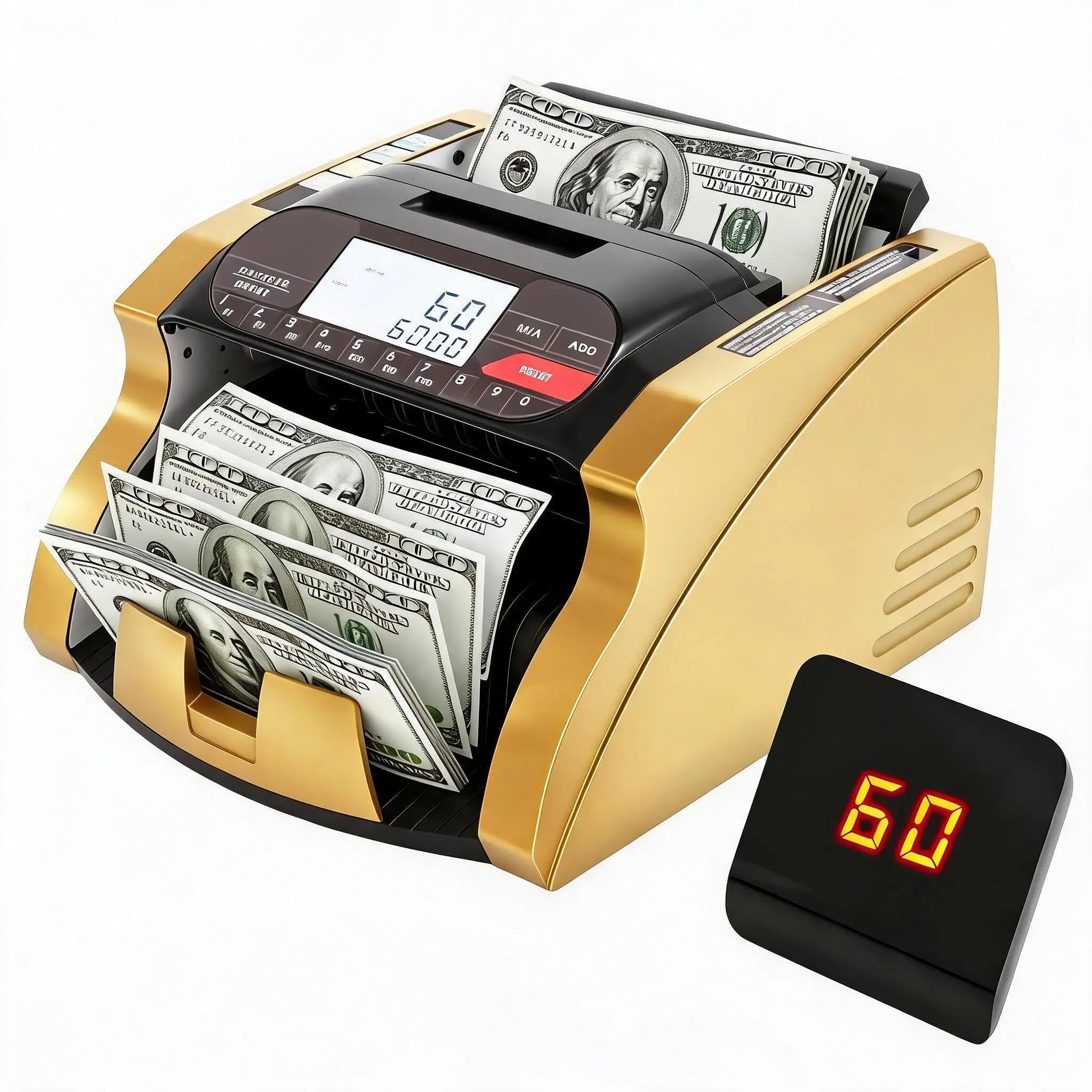 Professional Money Counter Machine with Value Count and Multiple Detection Modes including UV, MG, IR, DD, and MT; Features Add & Batch Modes, Auto/Manual Operation, and LCD Display for Efficient Cash and Bill Counting