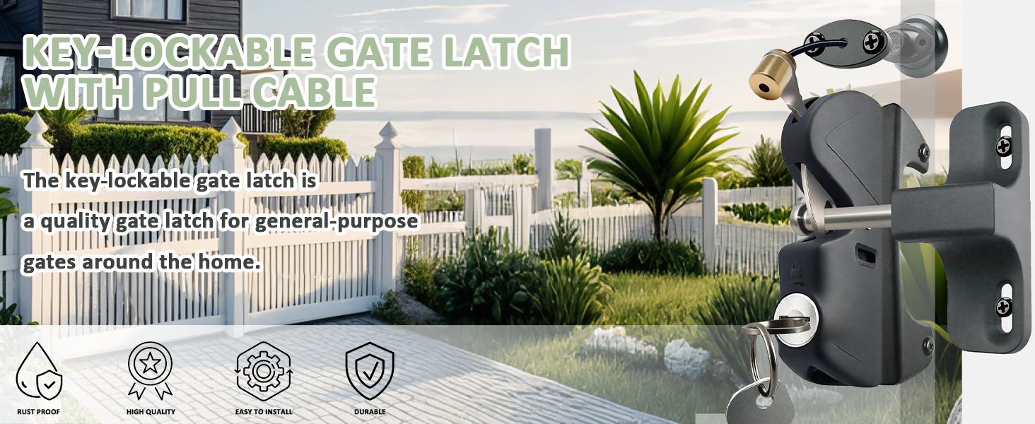 Gate Latch Door Latch with Pull Cable Opened Two-Sided Lockable Door Latch Durable,Versatile & Secure for Metal,Wood,and Vinyl Fence,for Privacy Fence,Outdoor Fence,Barn Door Lock,Wooden Fence(Black) Gate Latch Door Latch with Pull Cable Opened Two-Sided Lockable Door Latch Durable,Versatile & Secure for Metal,Wood,and Vinyl Fence,for Privacy Fence,Outdoor Fence,Barn Door Lock,Wooden Fence(Black)