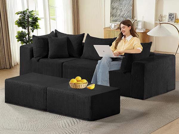 Juikury Cloud 4-6 Seat Sectional Couch,DIY Combination Sectional Couches Modular Sofa with Deep Seat Reversible Ottoman for for Living Room Bedroom