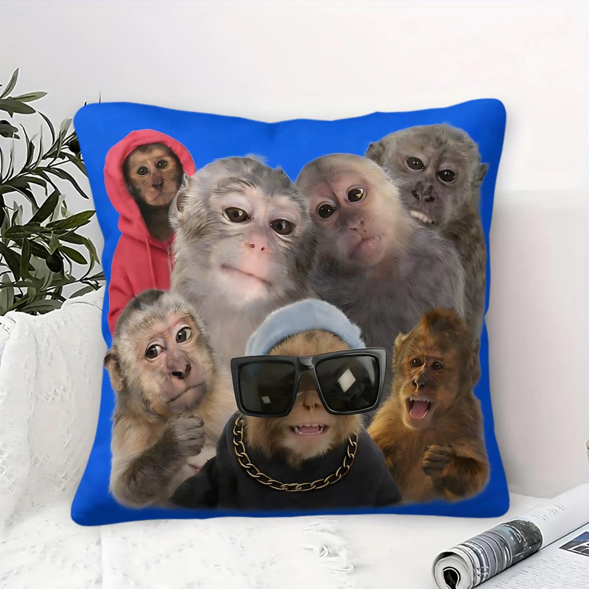 Trending Monkey Throw Pillow, Warm and Whimsical Fun Home Decor Checkered Accent Pillow, for Sofa Pillowcases and Bedding Home Decor Cushion