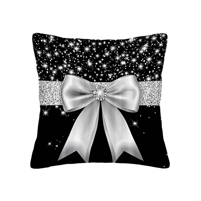 Silver Color Bow Starry Decorative Pillow Cover, Boho Style, All Seasons, Easy Clean, for Bedroom, Living Room, Sofa, Car, Home Decoration