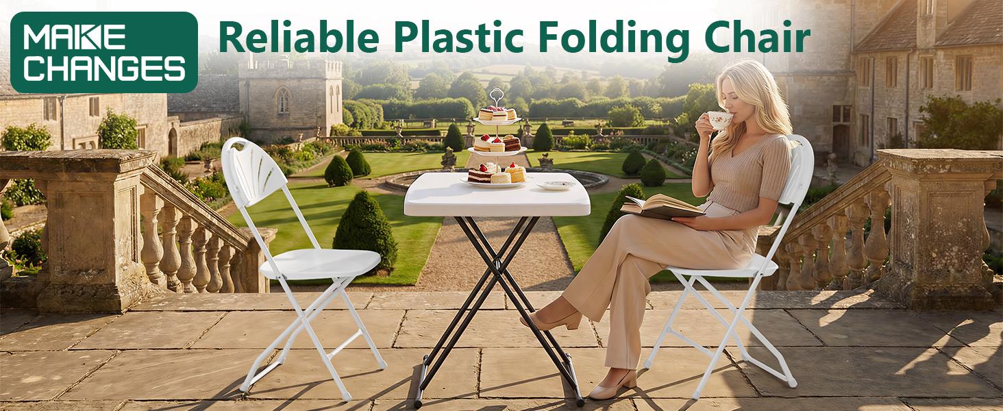 Folding Chair Pack, White Plastic No Assembly Required Folding Chairs with Non-Slip Feet, Foldable Chair Set for Camping, Parties, Weddings, Events