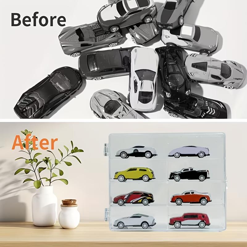 4 PCS  Multi-functional 8 Compartment Clear Plastic Storage Boxes Stackable with Lids for Toys Cars Jewelry Desktop Closet Organizer Space Saving Home Office