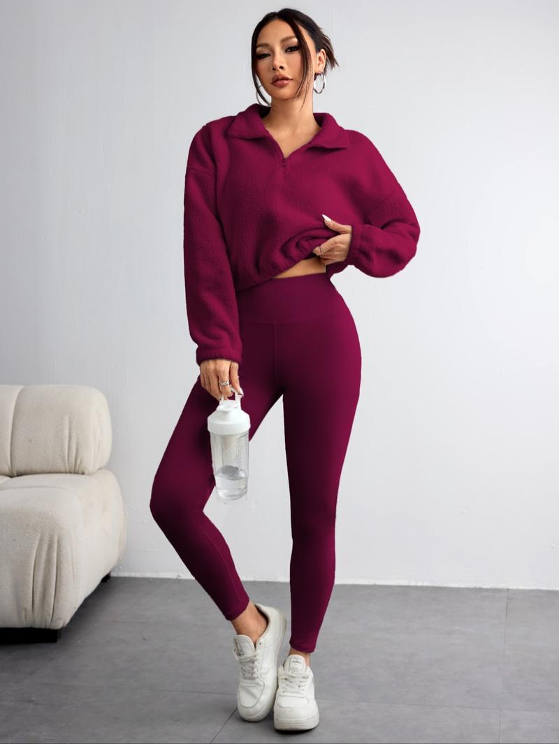 Women's Solid Zip Up Crop Pullover & Tank Top & Legging Three-piece Set, Casual Sporty Outfits for Yoga Gym Workout Running, Women's Sportswear for Fall & Winter, Yoga Tracksuit Set