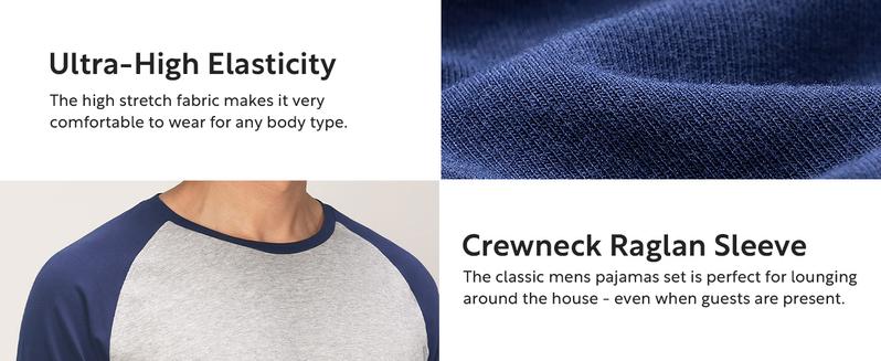 DAVID ARCHY Mens Pajamas Set - Soft Pajama Set for Men 2 Piece Long Sleeve Pajamas for Men Cotton Mens Pjs Sets with Pockets Pants Top FathersDayGift