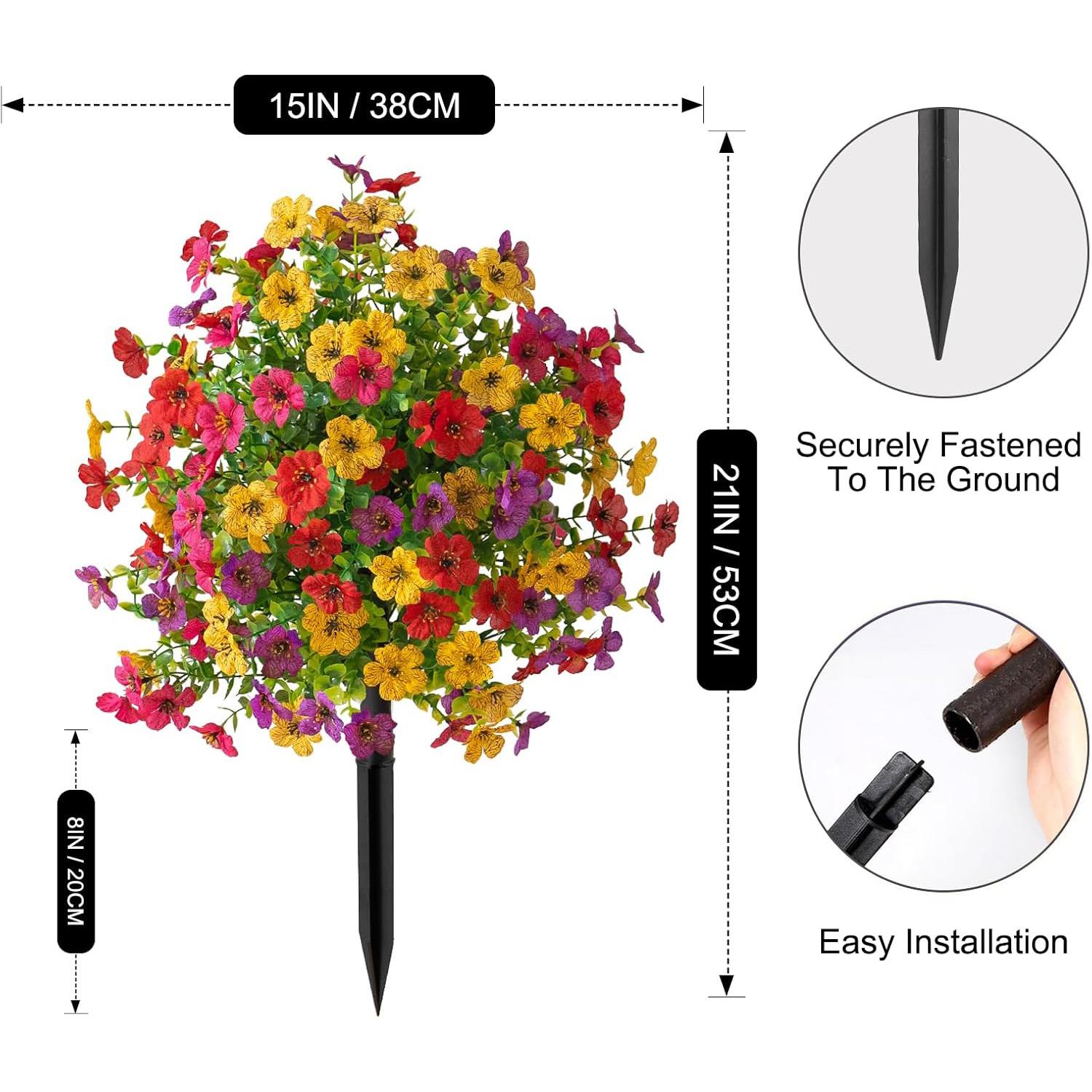 21 Inch Artificial Flower Stake Outdoor Decor - Multi-Color Garden Stakes for Yard & Lawn, No Fade Heavy Duty Plastic, All Season Decoration (Mixed Color)