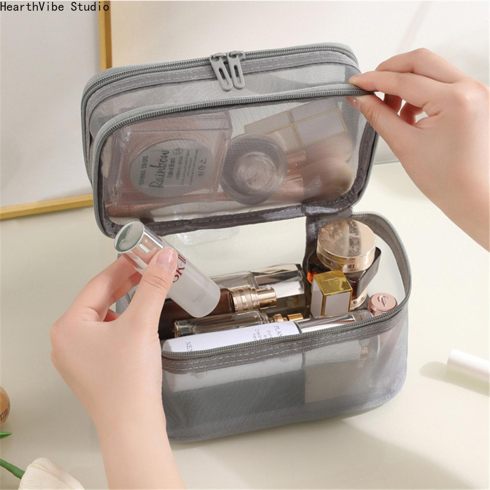 Travel Toiletry Bag - Large Capacity Double-Layer Mesh Polyester Cosmetic Bag, Water-Resistant Portable Breathable Dry-Wet Separated Multi-Purpose Pouch for Holiday, Gym (Sports & Outdoor Camping Hiking Essential), Gym Shower Bag