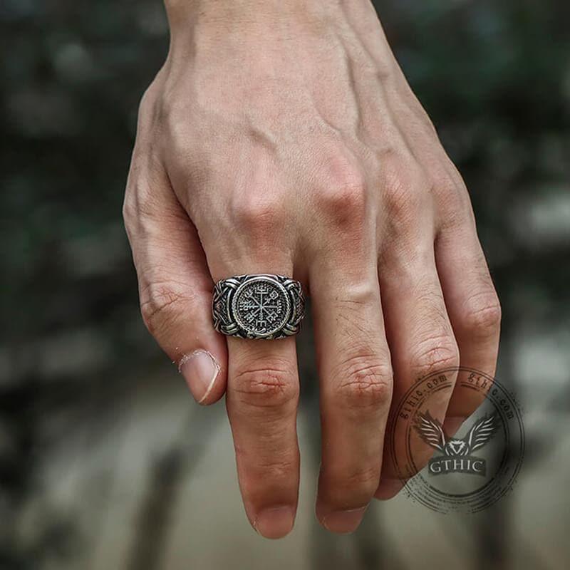GTHIC Unisex Norse Dragon 316L Stainless Steel Viking Ring Vegvisir Jewelry Birthday Gift For Daily Wear
