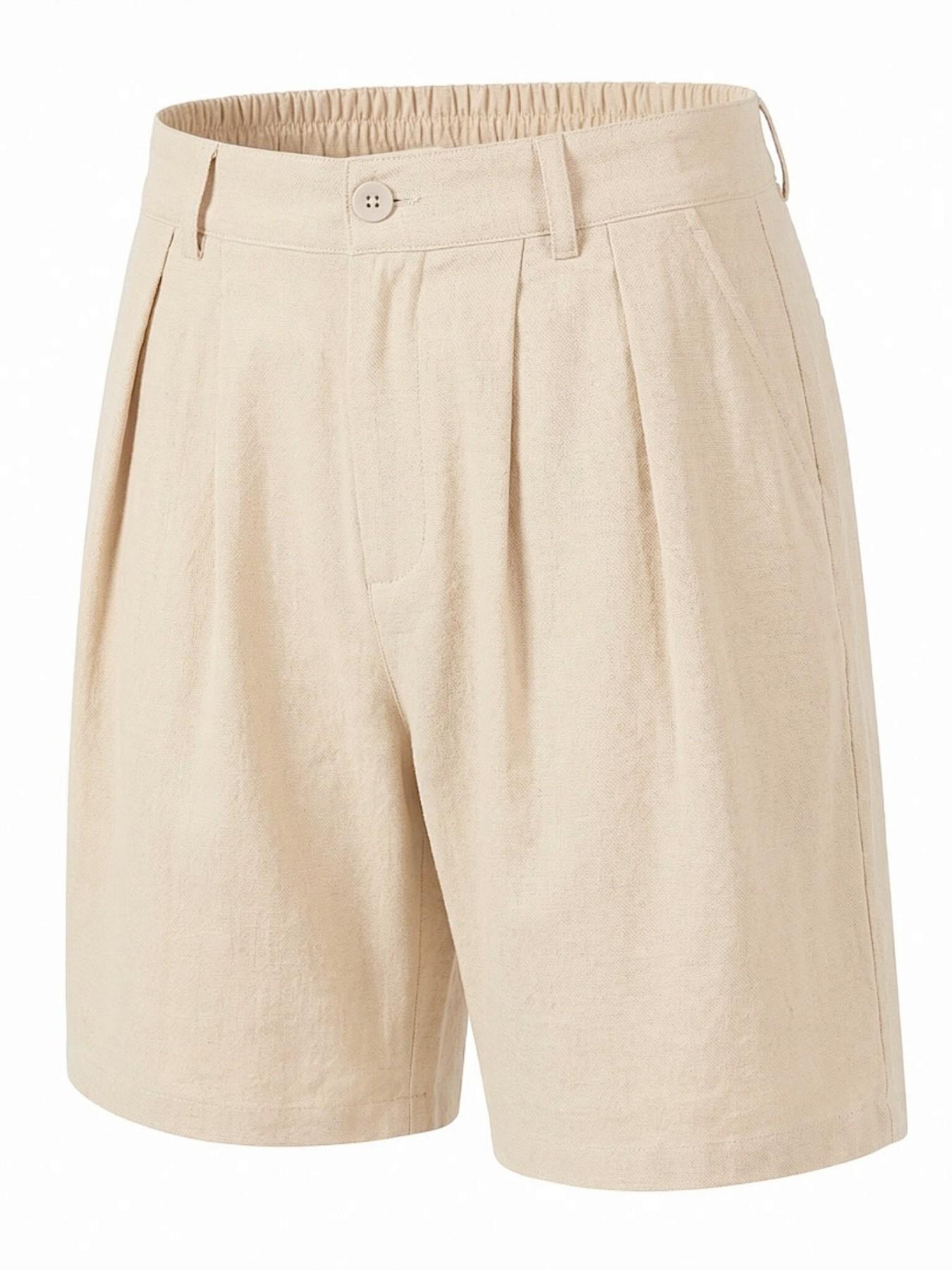 Men's Linen Woven Quick-Dry Solid Color Running Fitness Sports Casual Shorts, Above the Knee, Natural Waist, Fitted, H Type