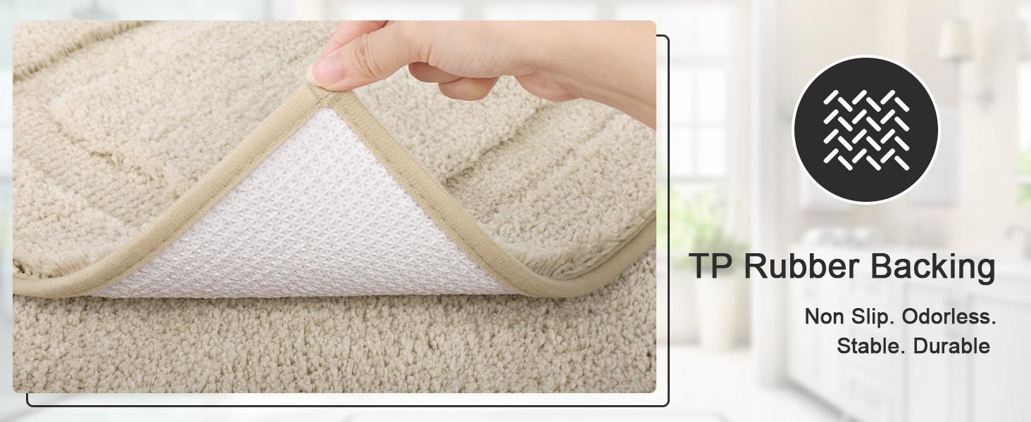 Light Beige Microfiber Bath Rugs Set of 3 - Non-Slip, Washable, Absorbent - 16"x24" Mat, 20"x24" U-Shape Rug, 19"x21" Lid Cover - Ideal for Bathrooms, Shower, Laundry, Everyday Use, Great Gift, Machine-Washable, Water Absorbent