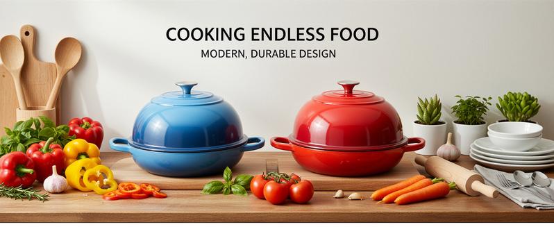 6qt Enameled Cast Iron Dutch Oven for Bread Baking, Non-Stick Dome-Shaped Bread Oven Pot with Lid, Silicone Handles and Scraper, Blue