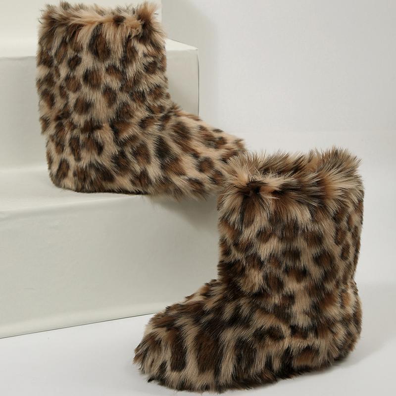 Furry Fluffy Women Snow Boots Warmplush Knee High Flats Luxury Fashion Punk Goth Cosplay Women Winter Shoes