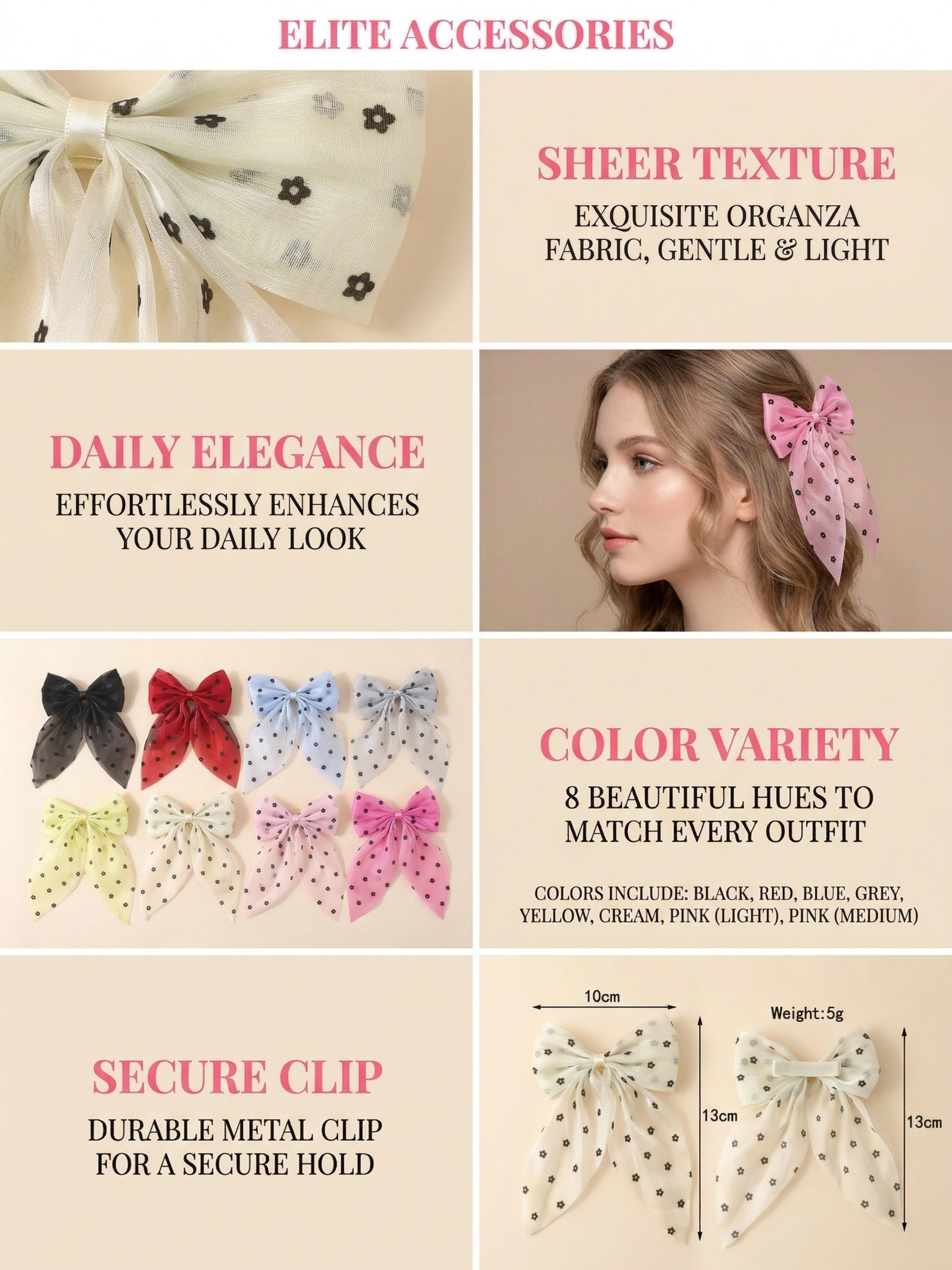 6/12/24/50pcs - Polka Dot Organza Bow Hairpins Set, Lace Silk Bow Hairpins, Duckbill Clips, Women's Headwear Accessories, Suitable for fashion-conscious girls, for daily outfits, parties, weddings as bridesmaids, school looks, etc.