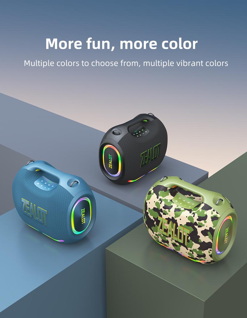 250【ZEALOT】Portable wireless speaker high ,fidelity sound and audio, desktop Bluetooth speaker surround sound, TWS pairing, 48000 long battery life, supports USB/TF card/AUX/BT smartphones. Ideal choice for family/car/party/camping/gift giving