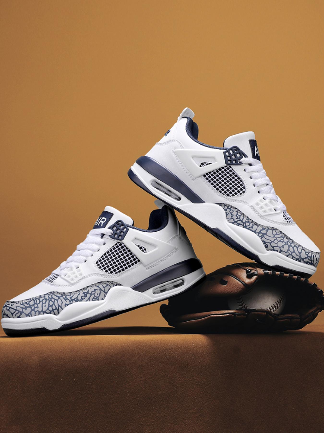 Breathable Leather Mesh Sport Shoes, Shock Absorption, Anti-Slip Sole, Unisex Basketball Shoes, Outdoor & Skateboarding Shoes