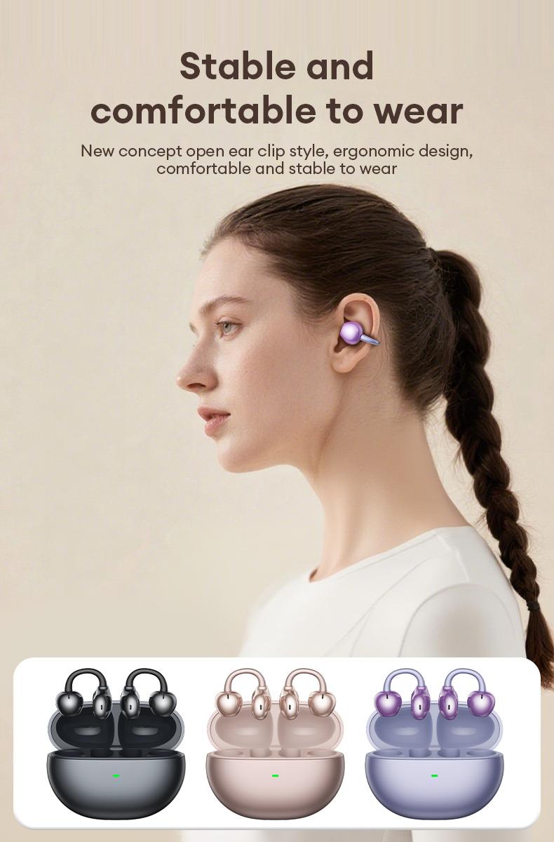 AOC ACD2544 Clip-On Wireless Headphones with 2025 Bluetooth 6.0 for Faster, Stable Connection & Low Power Use, Panoramic Stereo Sound, HD Audio, Ergonomic Design, Comfortable Fit, Life-Level Waterproof & Sweatproof