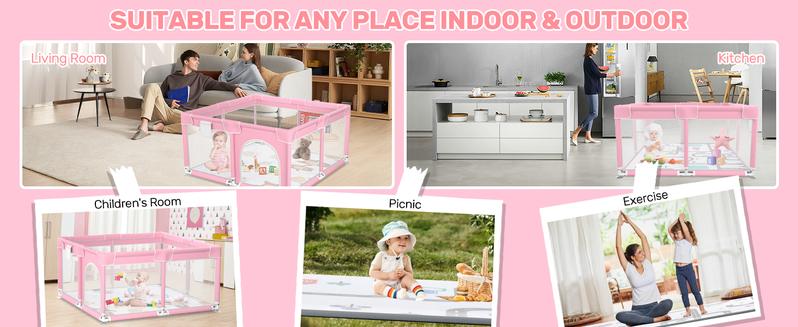 Baby Playpen, Indoor&Outdoor Playard, Play Pens for Kid Activity Center, Sturdy Safety Baby Fence with Breathable Mesh for Toddler playpen