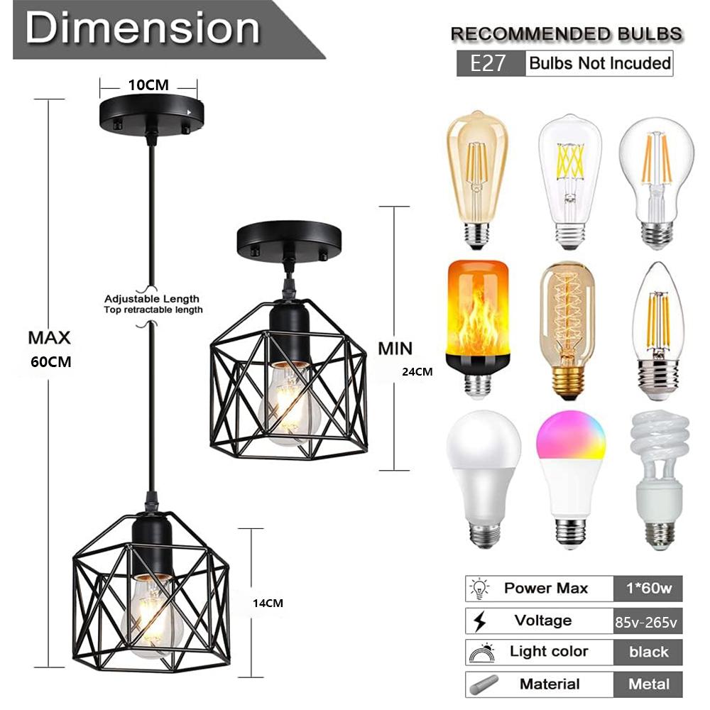 Industrial Mini Metal Cage Pendant Light, Adjustable Wire, Vintage Farmhouse Basket Ceiling Lamp, Kitchen Sink Dining Room Bar