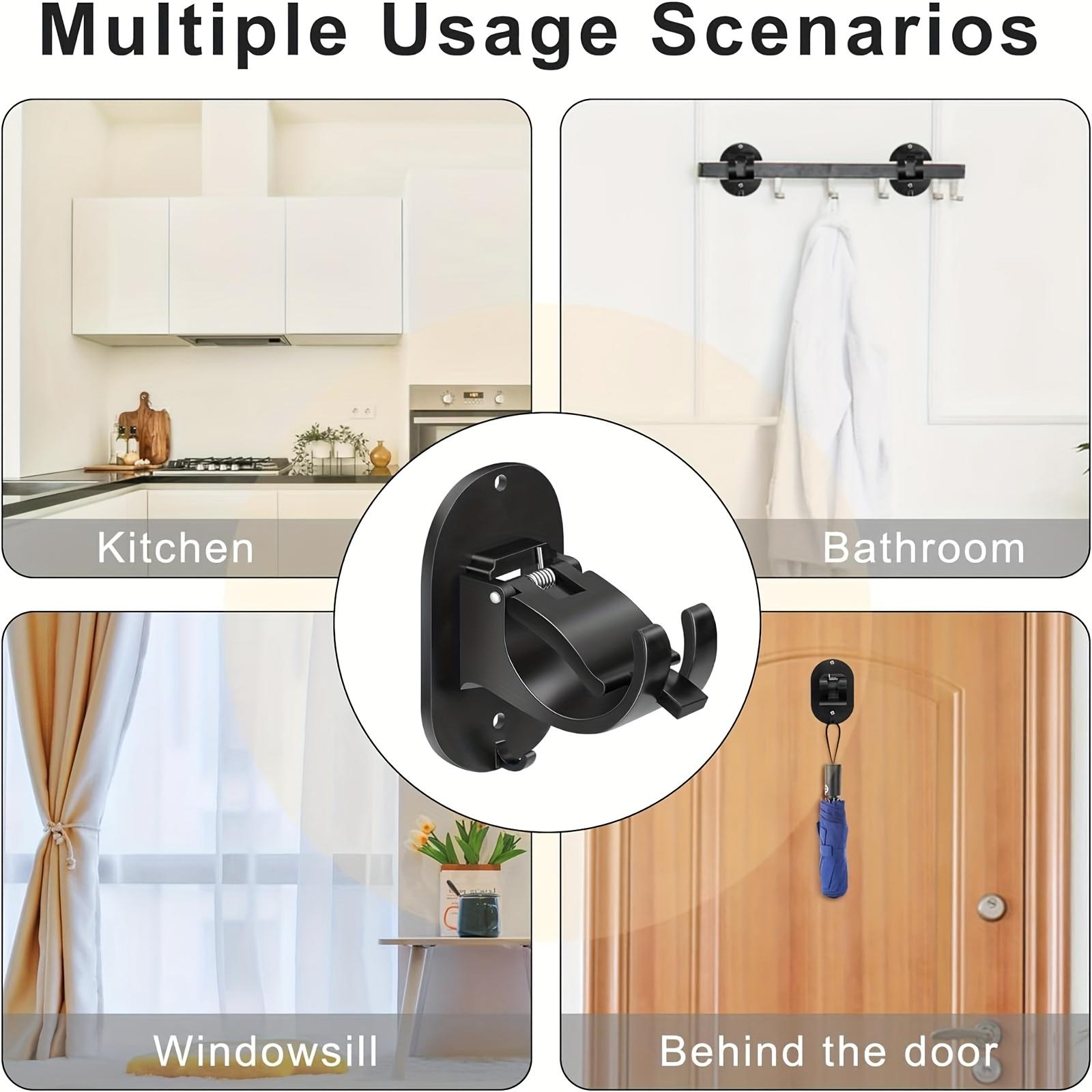 No-Drill Curtain Rod Holder, Self-Adhesive Installation Clip, Easy to Install, Suitable for Bathroom Kitchen Apartment, Vintage Style Durable Plastic, Adjustable Curtain Rods