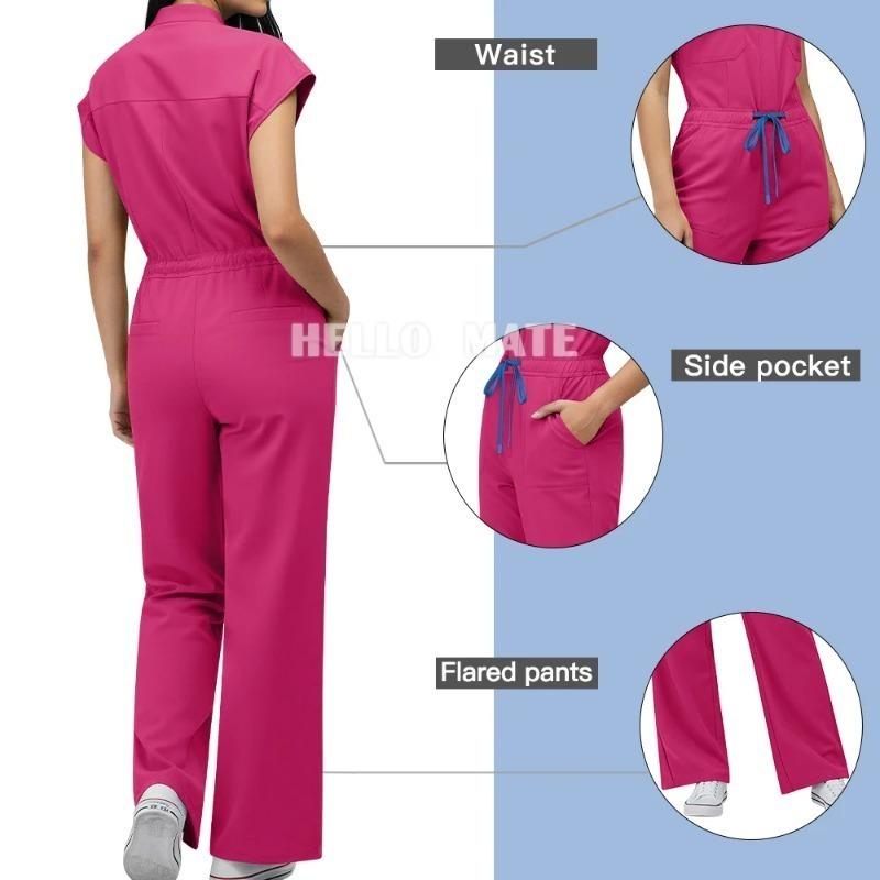 Men's Health Check Short Sleeved Frosted Jumpsuit Pharmacist Pocket Care Uniform Hospital Beauty Salon Work Uniform