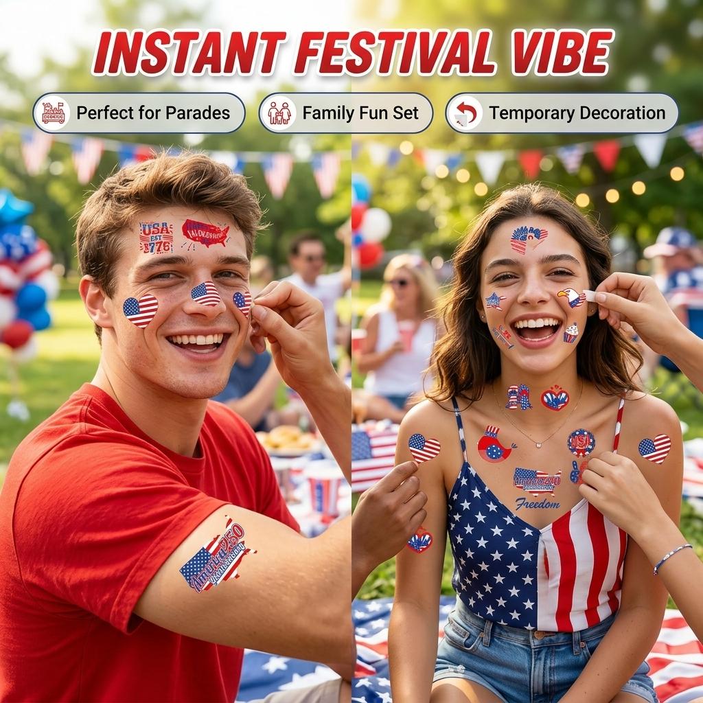 American Flag Temporary Tattoo Stickers, Waterproof Us Patriotic Tattoos, Independence Day, American National Symbol, Temporary Tattoos