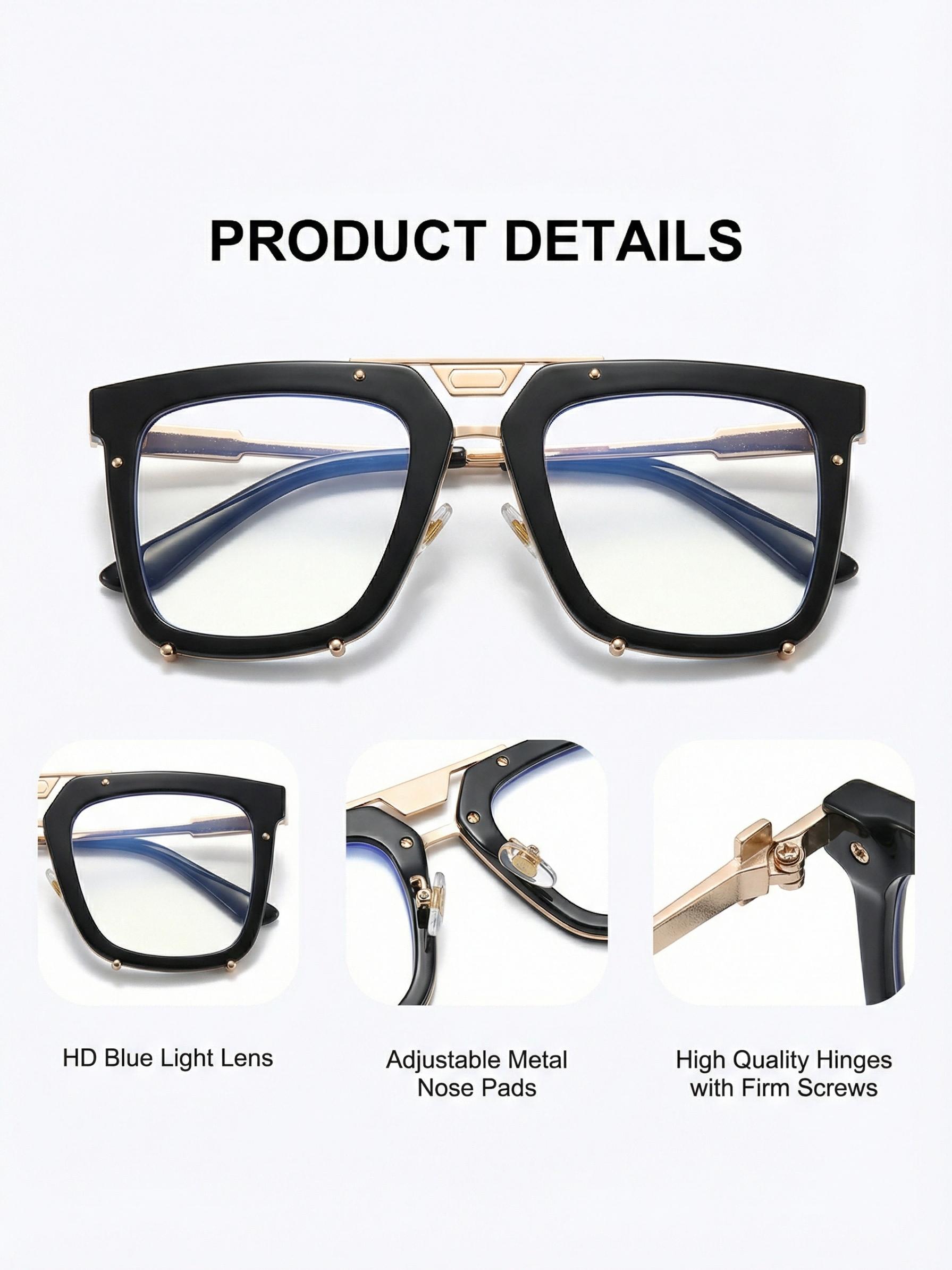 SUPKLEY Retro Pilot Frame Pc Material Decorative Glasses, Suitable For Both Men And Women, Suitable For Fashionable Street Photography, Summer Commuting Vacation, Daily Reading, And Computer Tv Use