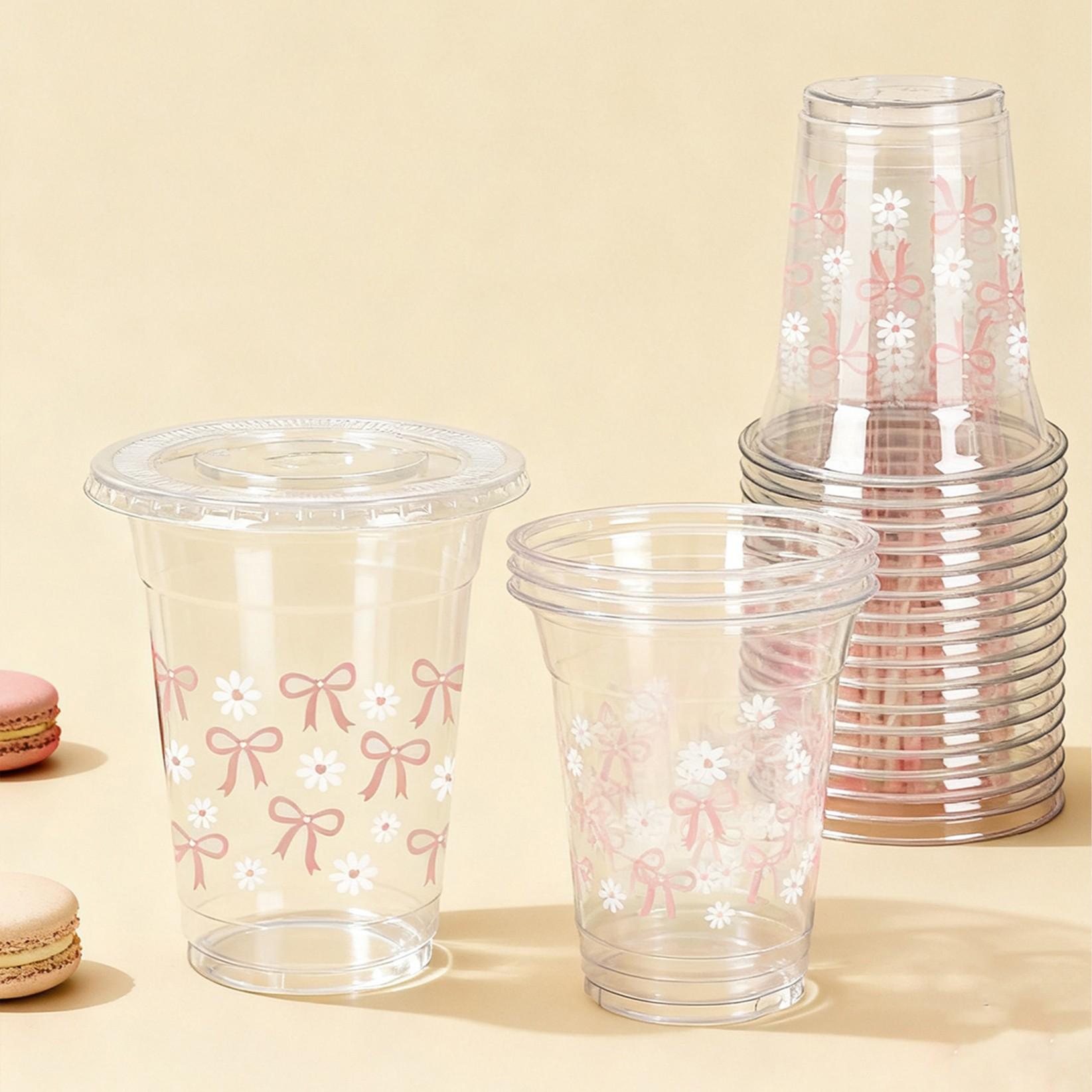 Cute Bowknot Daisy Party Cups, Straws & Lids, Disposable Tableware for Women Events, Wedding, New Year, Christmas