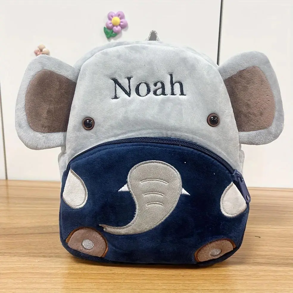 Personalized Name Plush Animal Backpack Cute Elephant Children Plush Backpack Customizable Boys Girls Kindergarten School Bag