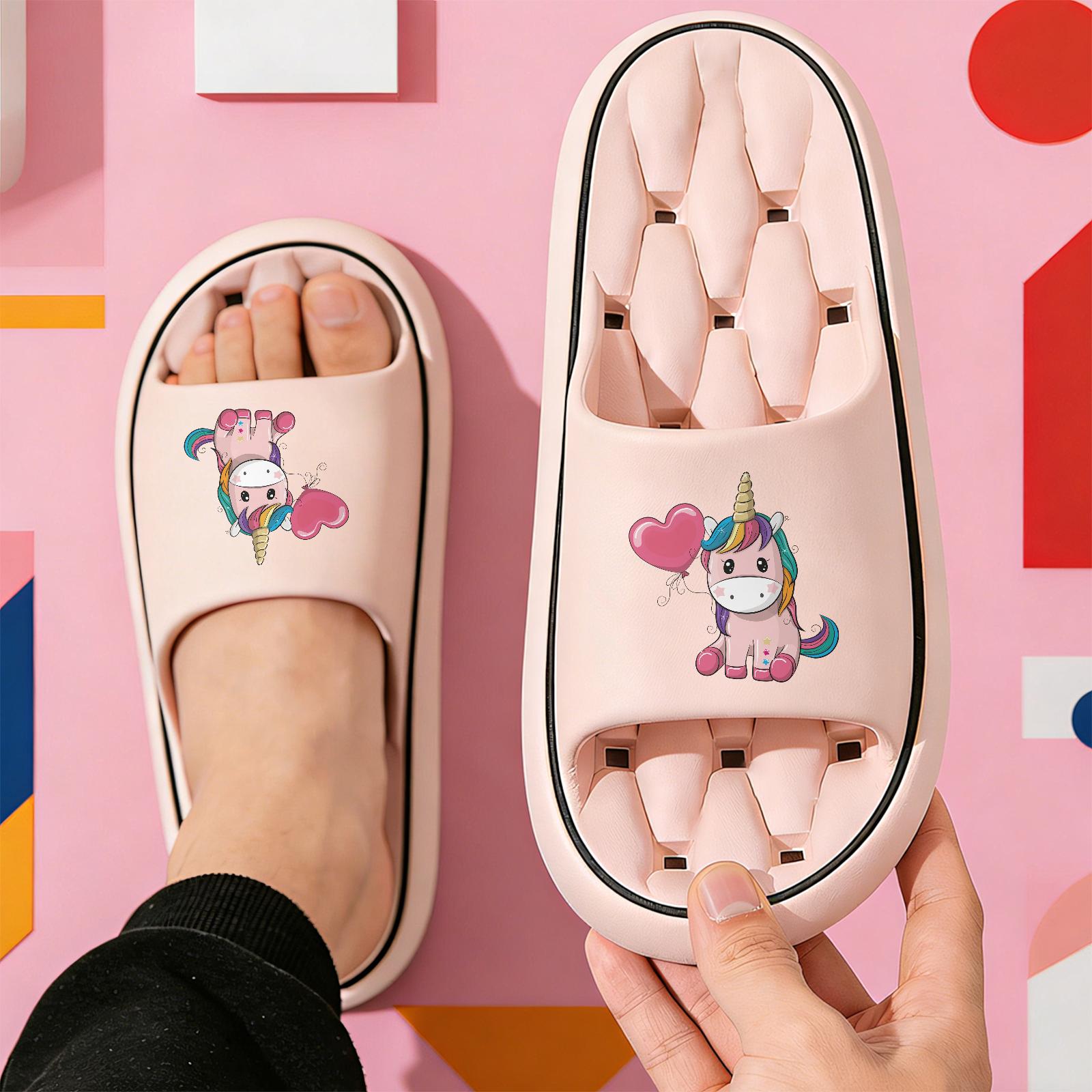 Cute Rainbow Unicorn Kids Slippers, Girls Soft Sole Non-slip Sandals, Love Balloon Fun Home Shoes, Lightweight Open-toe Slippers for Baby Indoor and Outdoor Use, Kindergarten Little Princess Cartoo