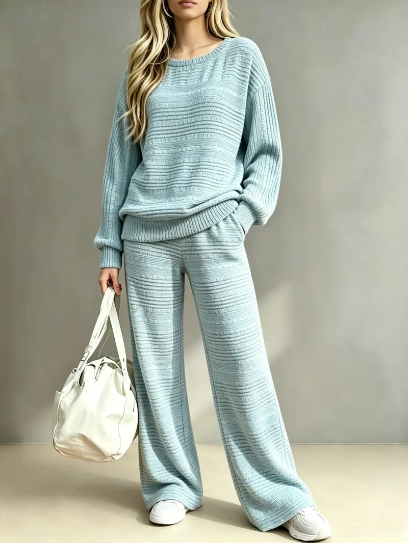 Women's knit two piece set with oversized sweater top and wide leg pants – image 5