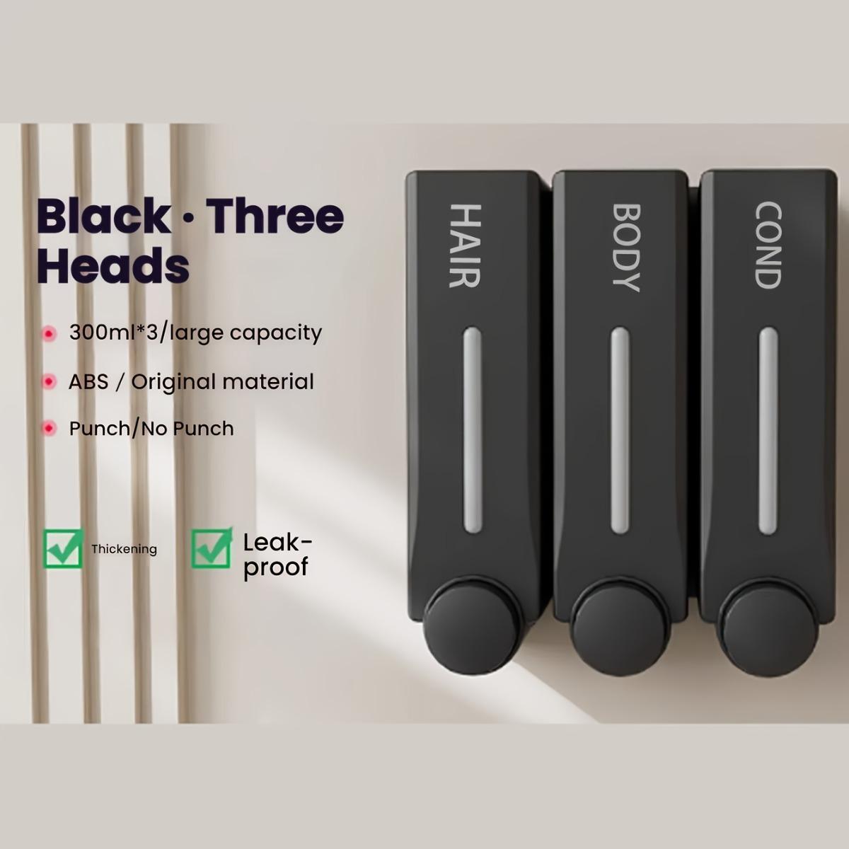 Wall Mounted 3 Compartment Shampoo Conditioner Dispenser Bottles, No-Drill Shower Soap Dispenser, Bathroom Shampoo Body Wash Lotion Pump Dispenser, Large Capacity Refillable Wall Organizer