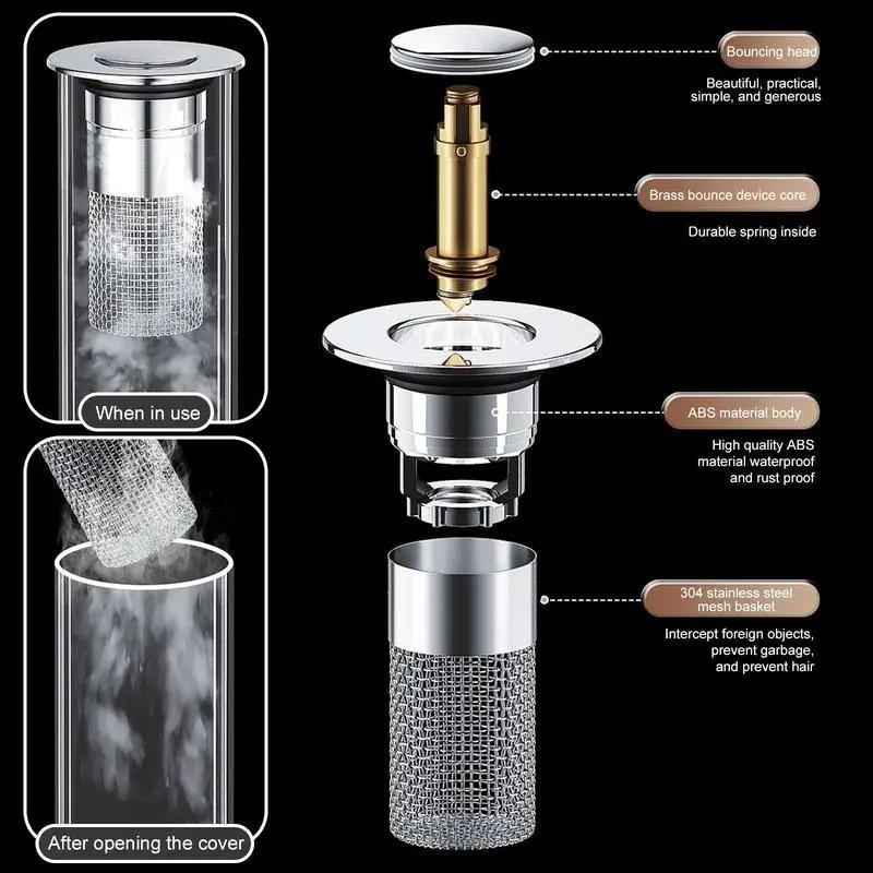 Universal Bathroom Sink Stopper, Pop-Up Drain Filter, Anti-Clog, Insect-Proof, Soap Dispenser Mesh, Essential Kitchen Accessory
