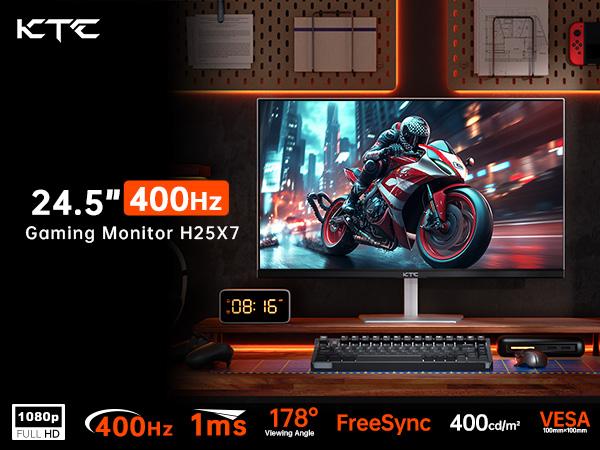 KTC 25'' FHD 1080P OC 400Hz Fast IPS Gaming Monitor, 1080P  Native HDMI 2.0 240Hz, DP 1.4 360Hz, DP Overclocked 400Hz, HDR400 Computer Monitor, FreeSync/G-Sync Compatible, GTG 1MS, Display Port x2 HDMI x2, VESA, Tilt Adjustable, H25X7
