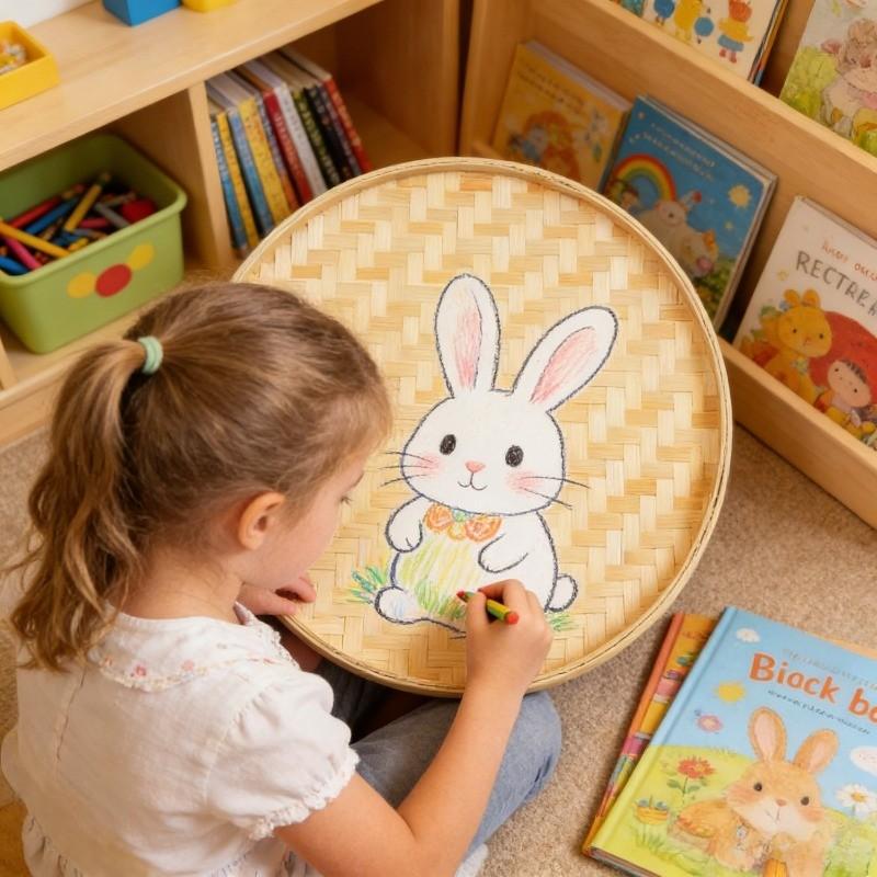 Natural Bamboo Woven Sieve Tray - Handmade Round Bamboo Basket for Drying Fruits, Vegetables, Herbs, and Kids Art Decor, Rustic Wall Hanging Decorative Tray