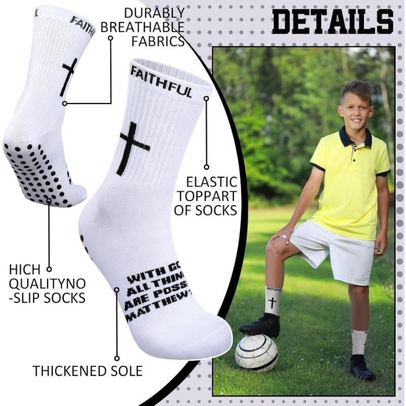 6Pcs(3Pairs) Unisex Athletic Grip Socks - Anti-Skid Rubber Performance Socks with Christian Cross Bible Motifs, Soft Stretch Comfort, Power Grip for Football, Basketball, 4-Season Sports Wear, Rubber Sports Socks