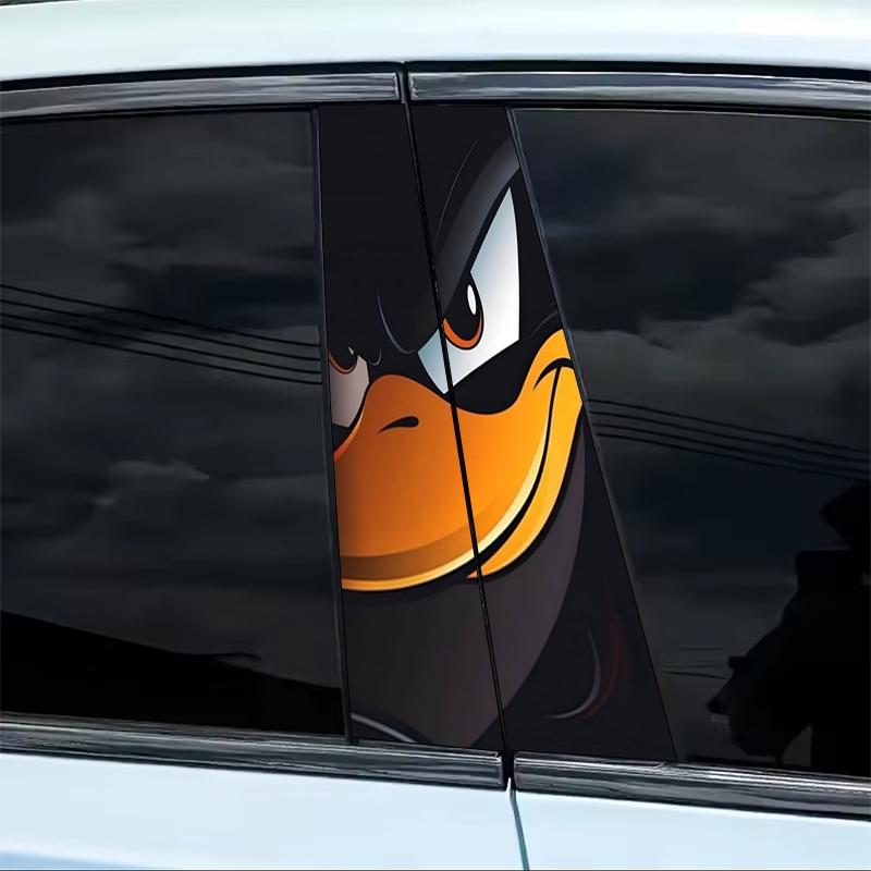 2Pcs A Raging Daffy Duck Cartoon Theme Car Sticker, Decal for cars - Durable Vinyl Sticker, Suitable for B-Pillar, Semi-Matte Surface, Self-Adhesive, Rectangle Shape, Car Decor