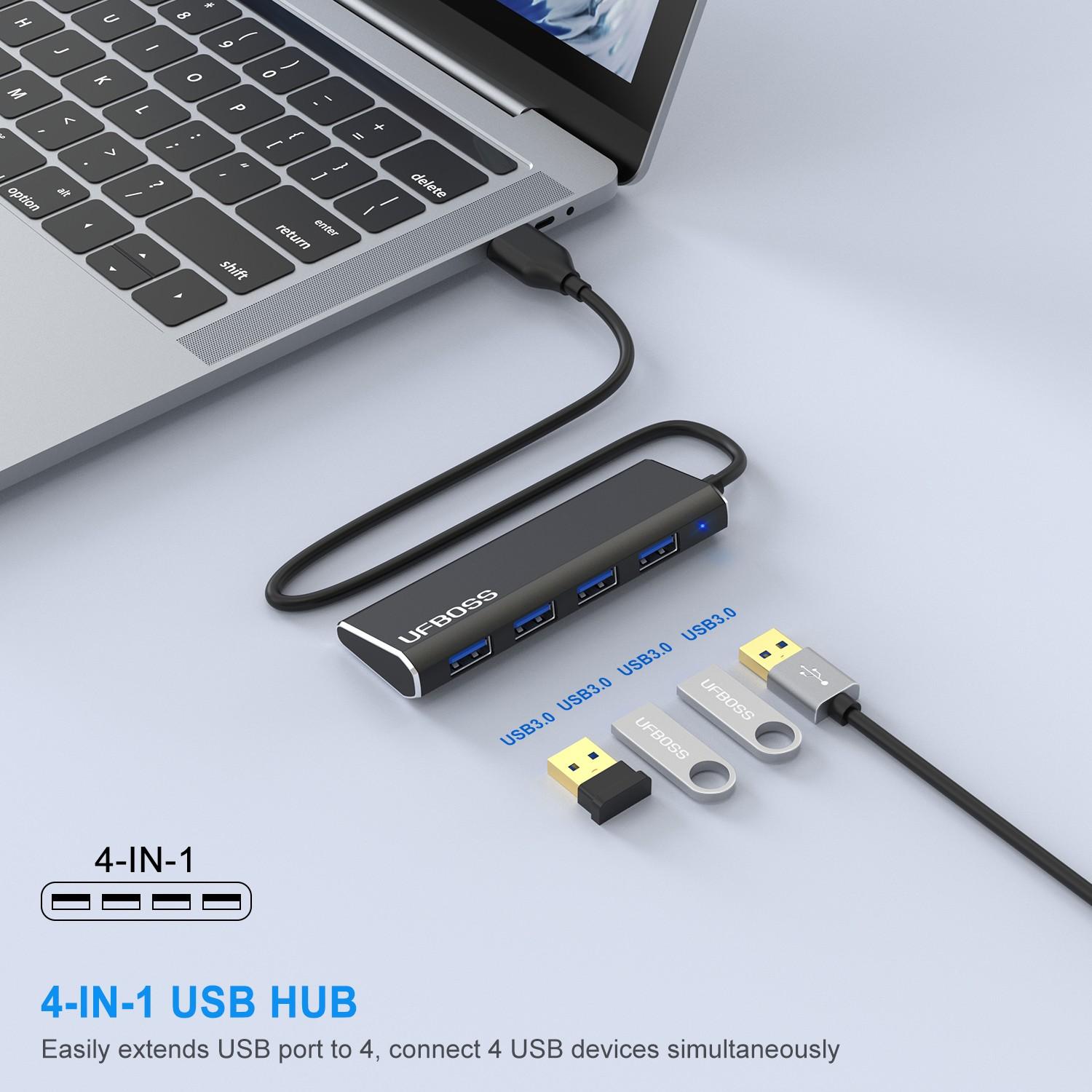 4-Port USB 3.0 HUB 5gbps, Ultra-Thin Aluminum Expansion, Compatible with Macbook Pro/air/chromebook, Supports Windows/MAC/unix Systems