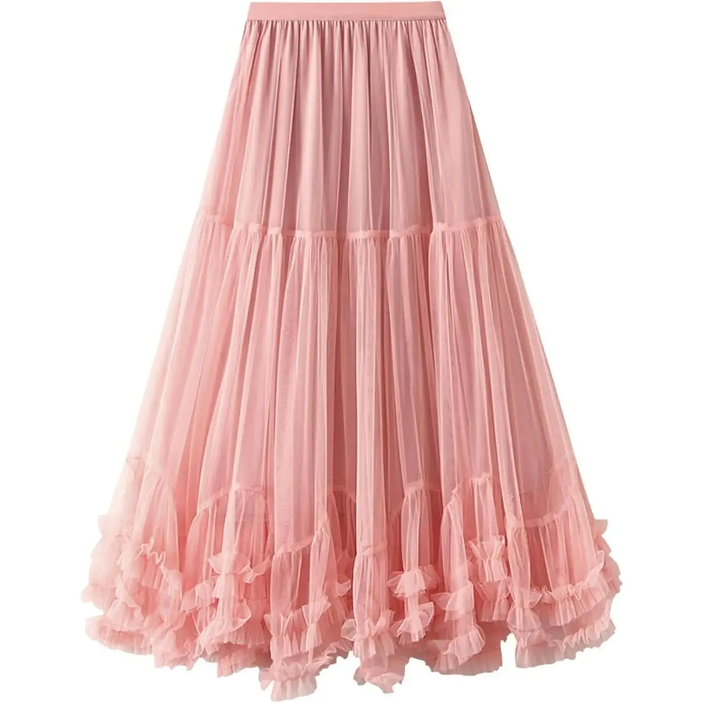Women's Floor-Length Flowy A-Line Skirt - High Elastic Waist, Ballerina Tutu, Colorful Multi-Layer Tulle Mesh, Elasticized Fabric Pleated Skirt, Flowy Skirts, Ballerina Tutu Skirts summervibes☀️