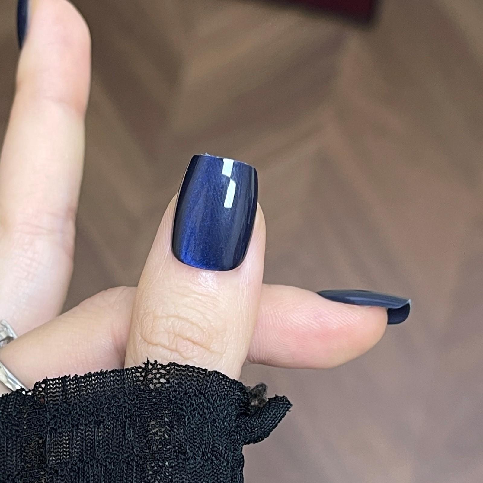 10 Pcs Short Ballet Press-On Nails, Solid Navy Cat Eye Glossy Nail Tips, Reusable with Jelly Glue and File, Perfect for Daily Use, Fake Nails, False Nail