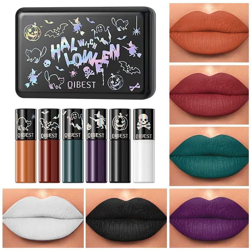 Velvet Matte Lip Liquid Kit Six Shades Hide Lip Lines Light Buildable Color Rich Pigment Diverse Lip Makeup Styles Smooth Application Suitable For Halloween