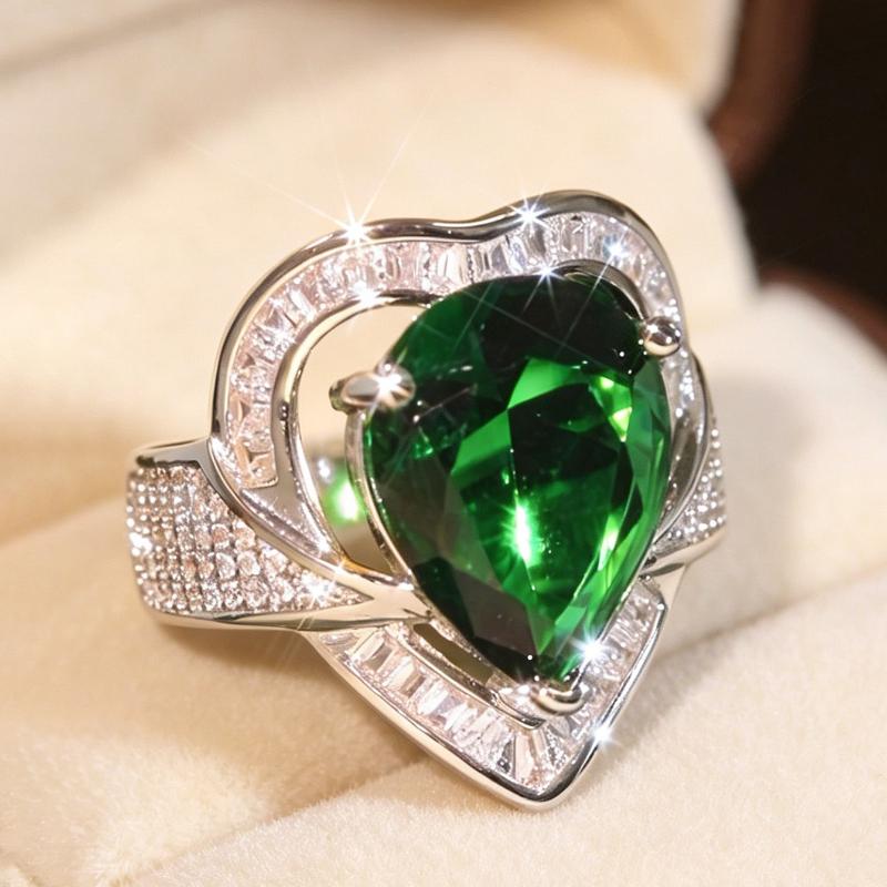 Women's Elegant Artificial Zircon Ring - Pear-Shaped Center Stone, Heart-Frame, Baguette & Round Pave Halo Wide Band, Bling Effect Sparkling CZ Ornate Vintage Cocktail Ring for Anniversary Valentine Gift