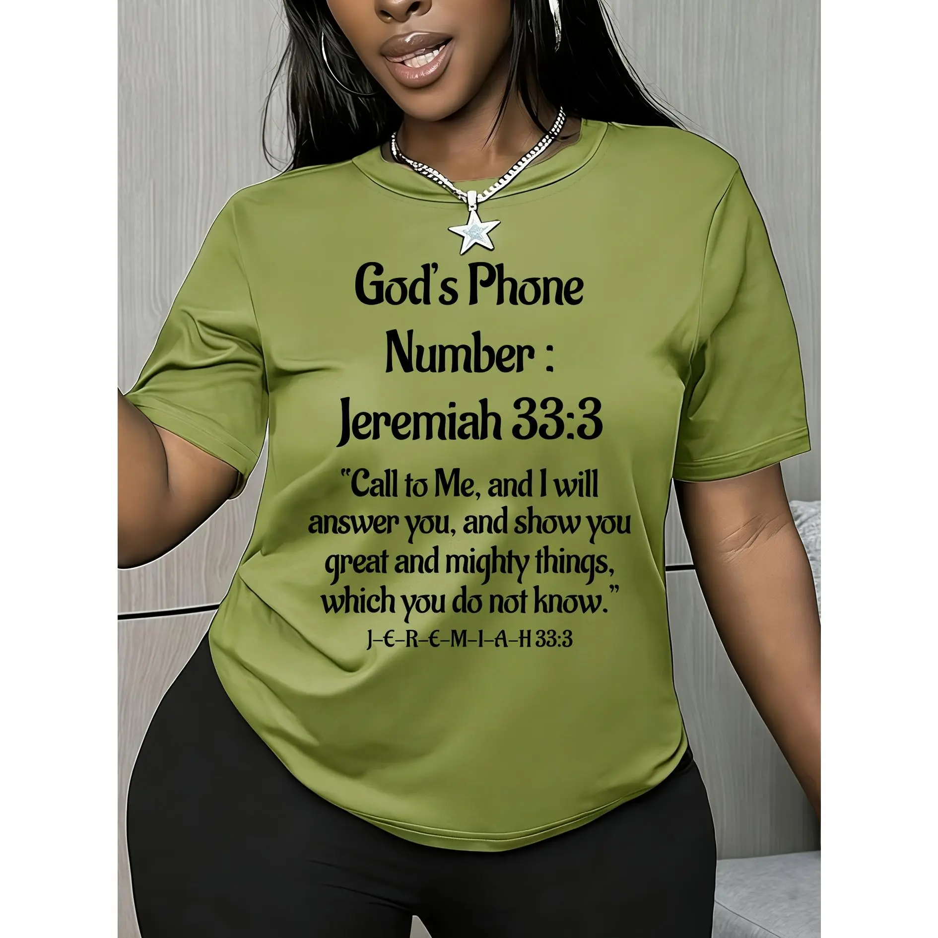 Women's Soft Cotton Smooth Printed Short-Sleeve Blouse - Jeremiah 33:3 Hebrew Scripture, Loose Crew Neck Tunic, Casual, Machine Washable, Sizes S-XXL (Suitable for Church, Daily Wear)