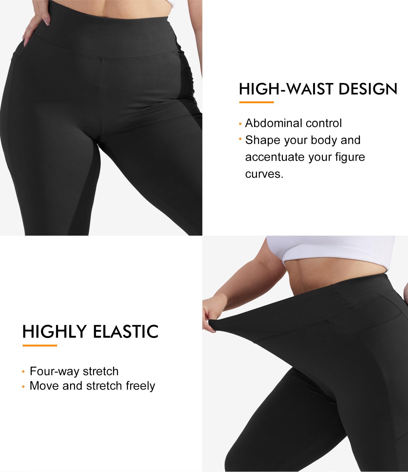 Plus Size Solid High Waisted Pocket Leggings with Pockets, High Stretch Four-Way Stretch, All-Day Comfort Fit for Any Occasion, Fashionable Versatile Leggings