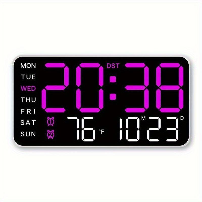 Large Digital Wall Clock with LED Display, LED Alarm Clock, Date & Temperature Timer, Ideal Gift for the Elderly, Living Room & Bedroom Decor